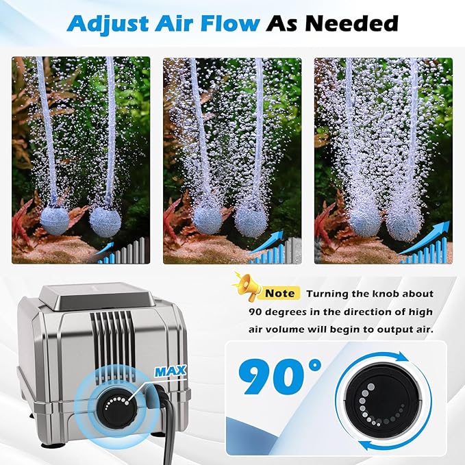 hygger 8W Aquarium Air Pump: Powerful Adjustable Fish Tank Air Pump, Dual Outlet Oxygen Aerator, Oxygen Pump for Up to 200 Gallons Aquariums, for Freshwater, Saltwater, Hydroponics