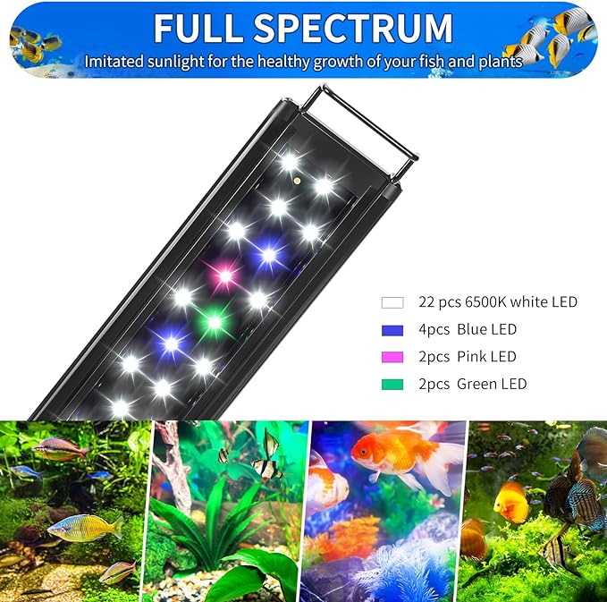 AQUANEAT LED Aquarium Light Full Spectrum 12 Inch Fish Tank Light Fresh Water