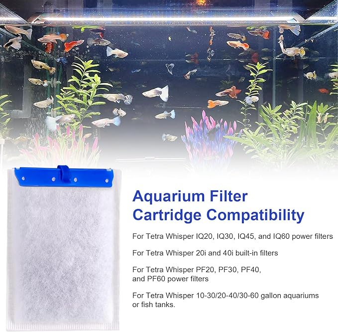 Aquarium Filter Cartridges Large Compatible with Tetra Whisper Bio-Bag, Fish Tank Carbon Filter Cartridge for Whisper 20i/40i IQ20/30/45/60 PF20/30/40/60 Power Filters - 8 Pack