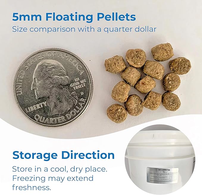 Toledo Goldfish Ornamental Live Goldfish and Koi Food for Ponds, Aquariums, and Tanks - Floating Pellets - 5mm 25 Lbs