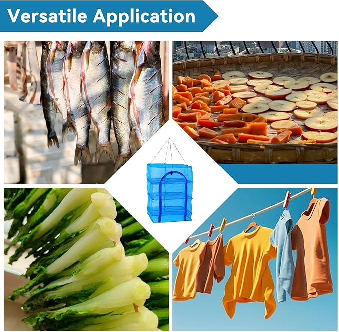 HERCHR Foldable Fish Drying Net, Collapsible Laundry Rack Net with Zippers 3 Layers Meat Drying Net Drying Rack Net Folding Fish Mesh for Shrimp Fish Fruit Vegetables
