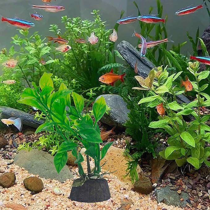 6PCS 4 Inches Tall Green Seaweed Grass Artificial Aquarium Plants, Plastic Fish Tank Decorations for Freshwater and Saltwater Tanks