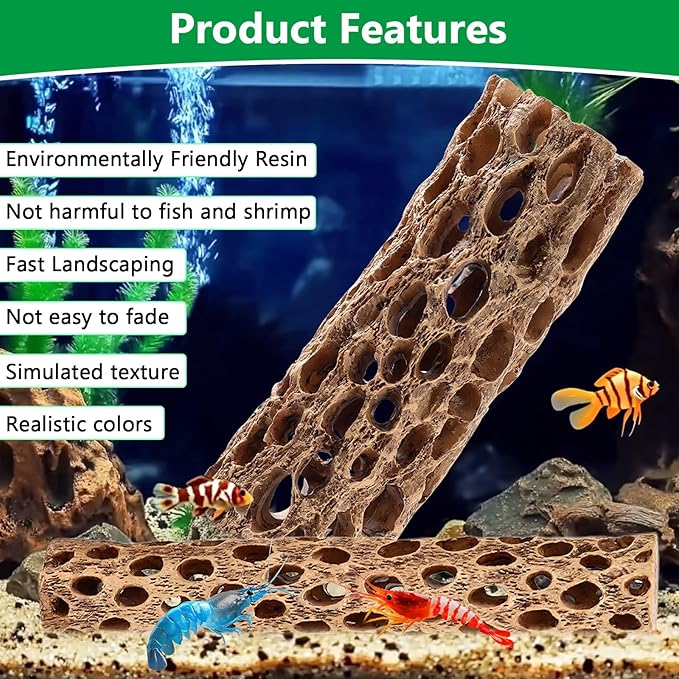 6“ Resin Cholla Wood Aquarium Décor Wood- Realistic Shrimp Hideout & Climbing Toy (6" L×2”Dia, 2pcs)