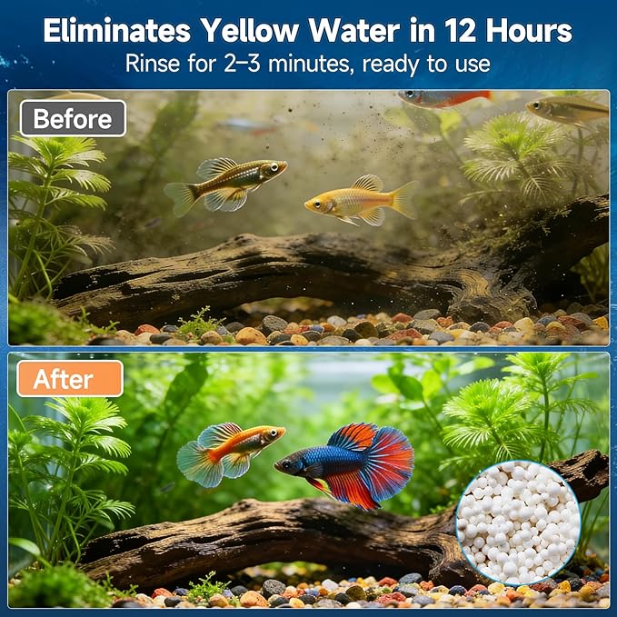 Aquarium Filter Resin 500g - Removes Tannins & Odor, Helps Control Ammonia & Nitrates, Crystal Clear Water for Freshwater/Saltwater Fish Tank, Turtle Pond (with Mesh Bag)