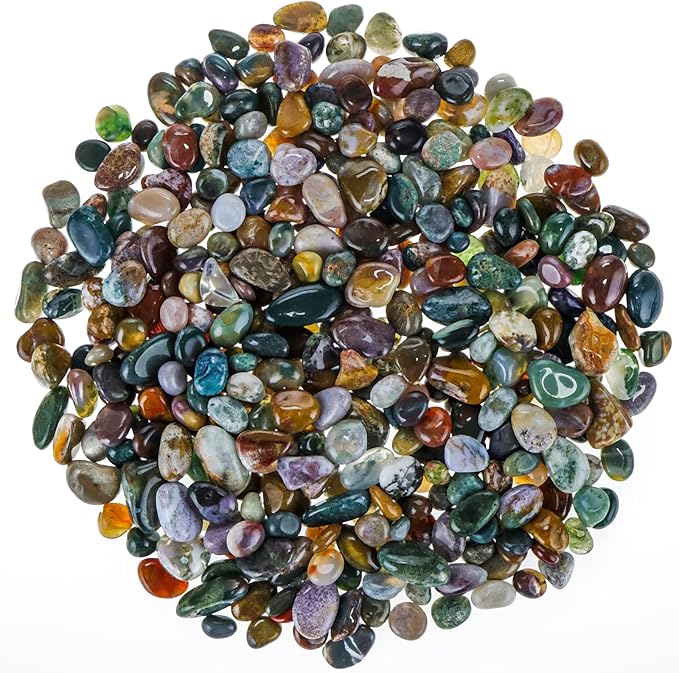 Colorful Agate 1lb Crystal Polished Tumbled Stones Irregular Shaped Crystal Chips Bulk Natural Gemstone Aquarium Gravel Rocks Vase Filler Fish Tank Gravel Home Decoration (Ocean Jasper)