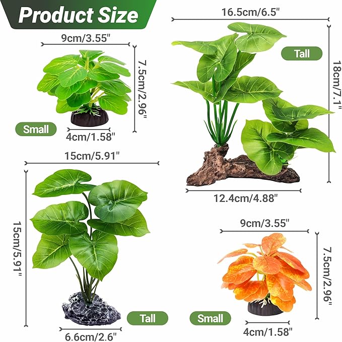 GOZILLA Fish Tank Plants, Reptile Artificial Plastic Plants, Reptile Plants for Terrarium, Aquarium Decorations Resin Pedestal Ornaments for Fish Tank Accessories Set.(5PCS/A-Set)