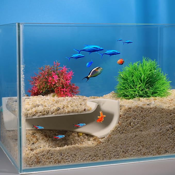 Aquarium Undergravel Fish Tunnel Hide Cave Corner Fishes Tank Decorations Under Gravel Viewing Tunnel Fish Cave for Aquarium Hideout (White,Style 1)