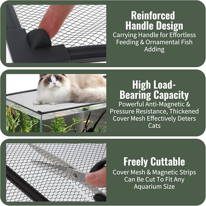 Magnetic Aquarium Cover Fish Tank Lid 59.1 x 19.7 Inch Fish Net Cover with Feeding Window Complete Accessories for Easy Installation and Anti-Jumping Protection for Fish and Reptiles