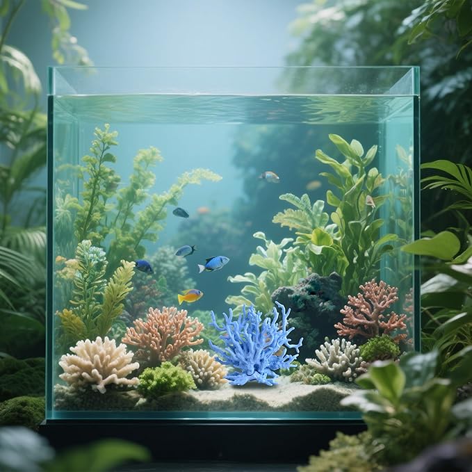 Blue Artificial Aquarium Plant Ornament Decor Plastic Coral Reef Fish Tank Decoration