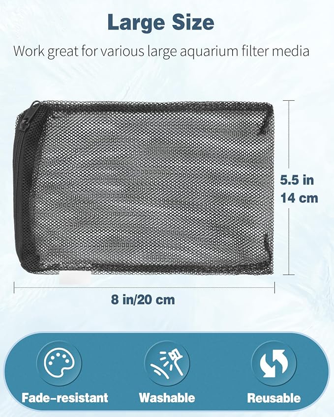 Pawfly 8 Pack Aquarium Filter Media Bags, Fish Tank Fine Mesh Bag with Plastic Zipper Aquarium Mesh Bag for Activated Carbon, Bio Filter Balls, Filter Stones, Ceramic Rings (8" x 5.5")