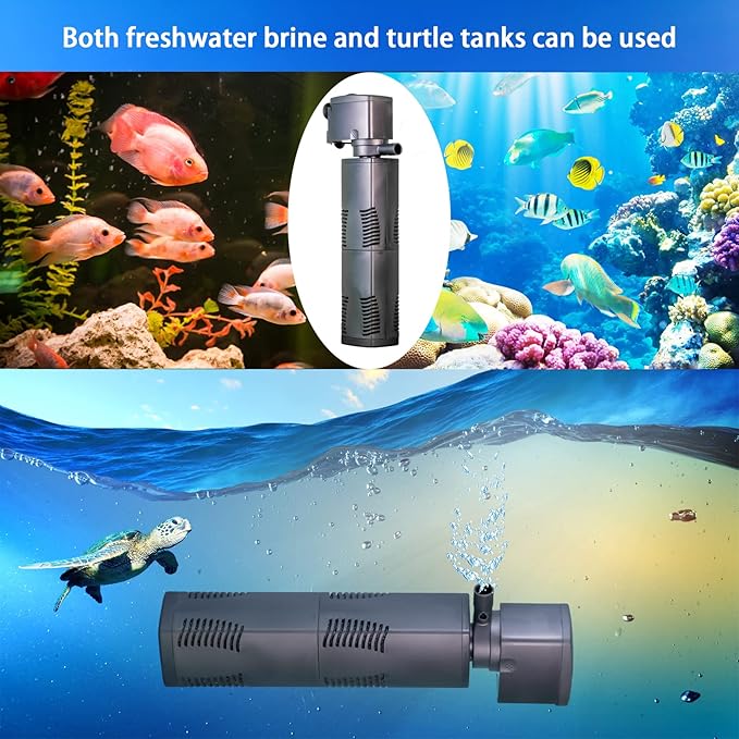 TEPU Fish Tank Filter for 100-200 Gallon, Small Pond Filter 420GPH, 4 in 1 Large Aquarium Filter and Powerful Water Pump, Fish Tank Pond Oxygen Supply and Wave Maker