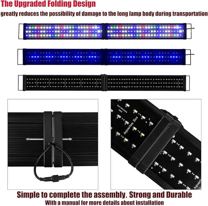 Upgraded Aquarium Light LED Full Spectrum 48-60 inch Foldable Hood Lamp for Freshwater Marine Plant Multi-Color Decorations Light (24"+24")