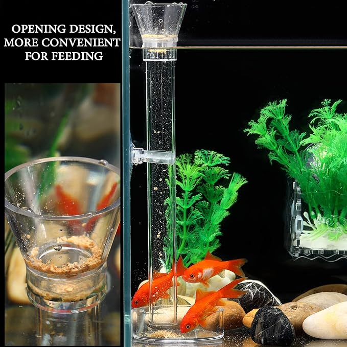 Potchen 12 Pieces Shrimp Feeder Set 4 Acrylic Tubes & 8 Dishes, Clear Crystal Glass Bowl, Fish Tank Feeding Supplies for Shrimp & Betta, 2 Sizes