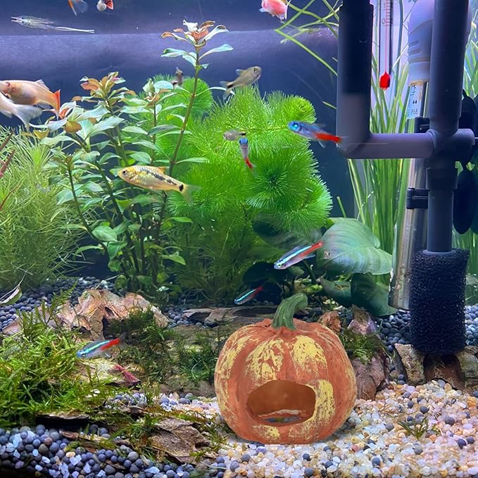 BESPORTBLE Hideout Cave Halloween Pumpkin Figurine, Resin Fish Tank Statue Halloween Aquarium Decorations for Reptile Tank Fish Tank
