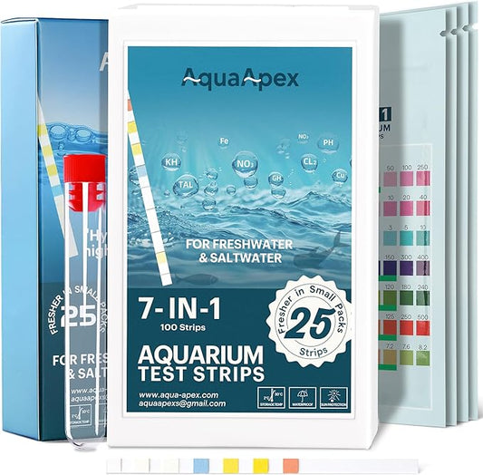 7-in-1 Fish Tank Test Strips |100 Strips | for Freshwater & Saltwater | for Aquarium Tanks & Ponds | Aquarium Test Kit Test Nitrate, Nitrite, Total Hardness, Alkalinity, Carbonate Hardness & moer