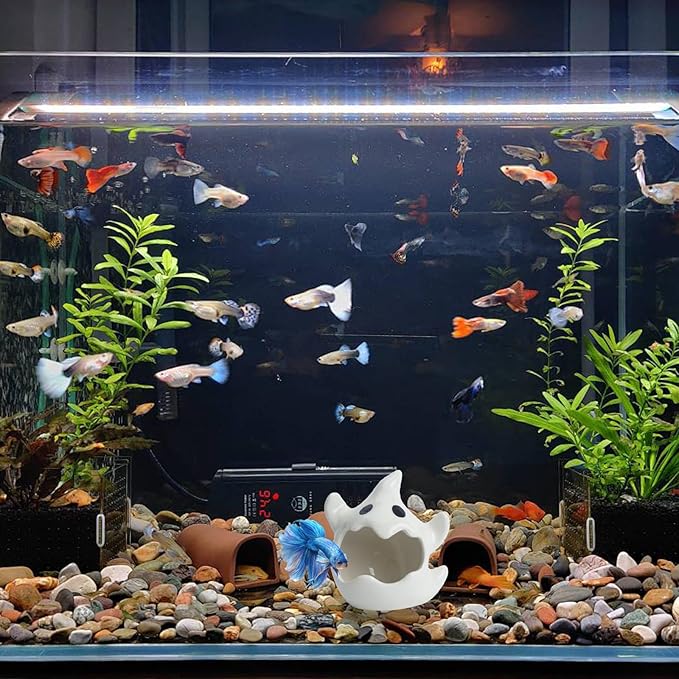 RUIAN Ghost Ceramic Aquarium Hideout, Smooth White Ceramic Decoration for Fish Tank and Small Pets Like Hamsters, 125x75mm, Ideal Gift