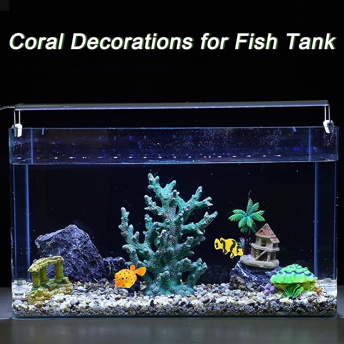 Artificial Coral Decor for Aquarium, Resin Ornaments and Statue Home Decor, 7.48"x2.36"x9.45", Green