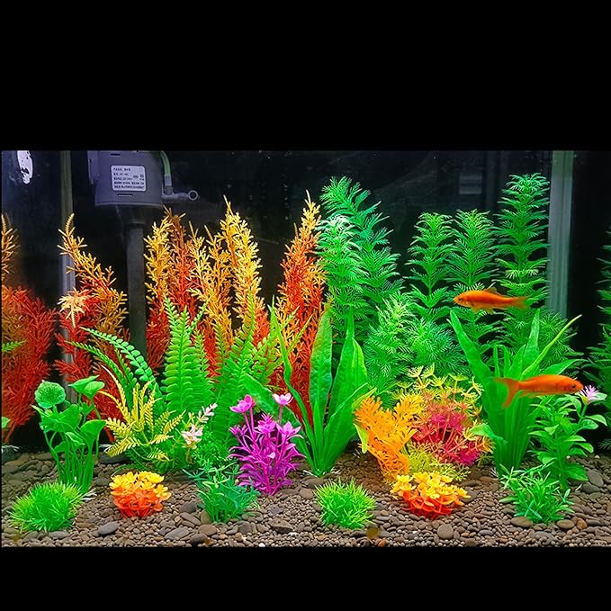 20Pcs Fish Tank Artificial Plastic Plants Decorations,Large Aquarium Decor Betta Goldfish Tank Accessories,Colorful Aquarium Plants,Various Sizes