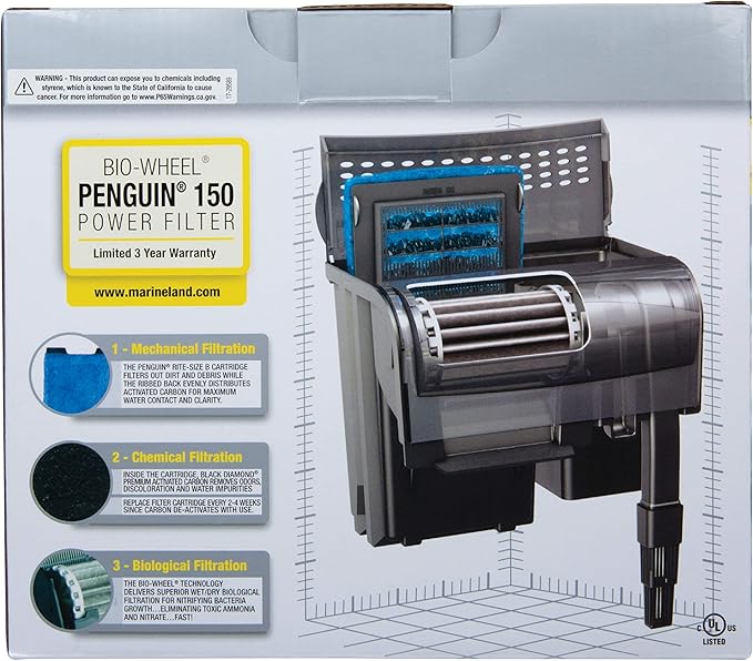 Marineland Penguin Bio-Wheel Power Filter 150 GPH, Multi-Stage Aquarium Filtration,black, 20 - 30 Gallon Aquarium, 150 GPH