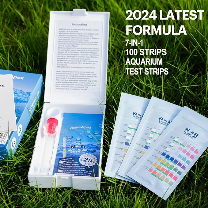 7-in-1 Fish Tank Test Strips |100 Strips | for Freshwater & Saltwater | for Aquarium Tanks & Ponds | Aquarium Test Kit Test Nitrate, Nitrite, Total Hardness, Alkalinity, Carbonate Hardness & moer