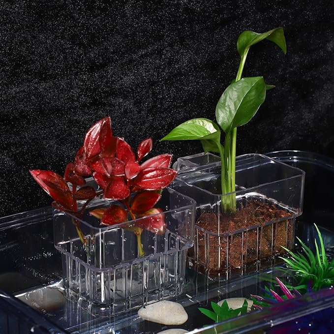 Kisangel 4Pcs Transparent Aquarium Plant Cups with Hooks 3.14X3.14X2.24In Fish Tank Plant Holders for Easy Installation and Healthy Root Growth in Aquatic Care