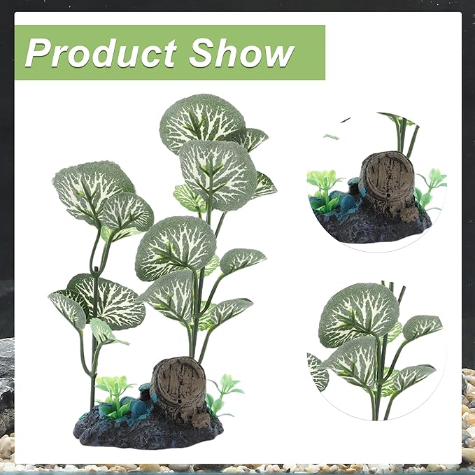 Aquarium Plastic Plants, Silk Aquarium Plants, Silk Plants for Betta Fish Tank, Plastic Plant Decoration for Aquarium, Green, Round Leaves, 6.69" Tall