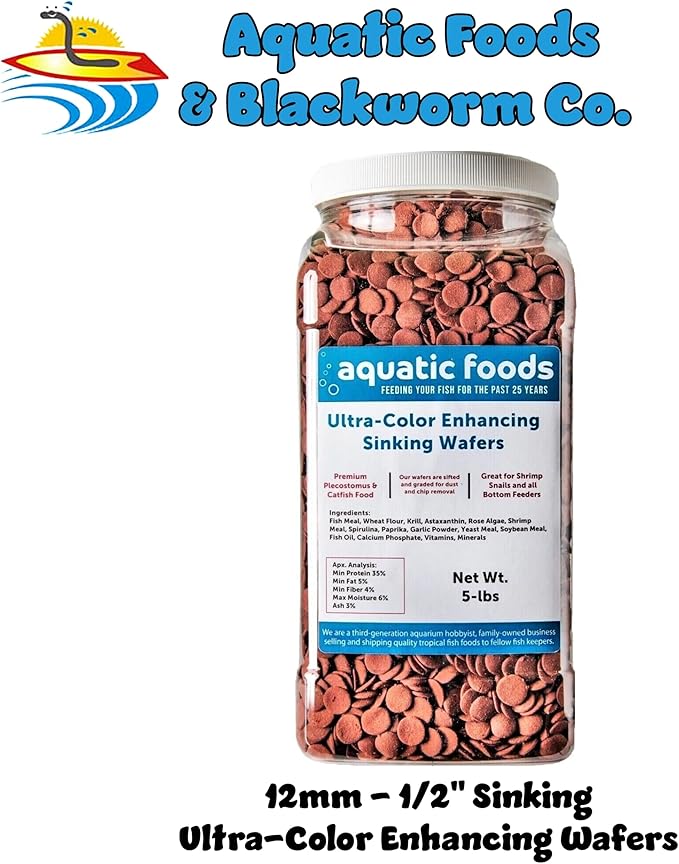 Ultra-Color Enhancing 12mm - 1/2" Small Sinking Wafers for Bottom Fish, Shrimp, Snails, Crabs, Crayfish, All Tropical Fish...5-lb Lg Jar