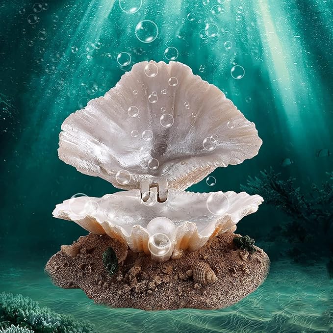 Cyrank Aquarium Decoration Fish Tank Simulation Resin Shell Pearl Bubbler Decor Coral Reefs Aerating Action Ornament Aquarium Landscaping Decoration