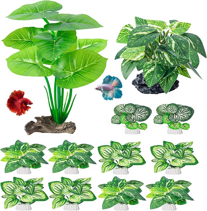 CousDUoBe 12 Pcs Betta Fish Tank Decor，Silk Aquarium Plants Green Fish Tanks Decoration Plants, Aquarium Decorations Green Plants