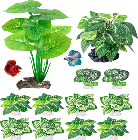 CousDUoBe 12 Pcs Betta Fish Tank Decor，Silk Aquarium Plants Green Fish Tanks Decoration Plants, Aquarium Decorations Green Plants