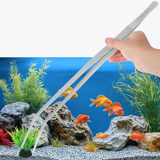 Heavy Duty Extra Long Tweezers for Fish Tank, 18.9 Inch Reptile Snake Feeding Tongs, 304 Stainless Steel Curved Tweezers Tongs for Aquarium Fish Tank Plants (Curved)