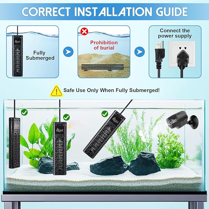 AQQA 500W Aquarium Heater for 53-80 Gallon, Dual Quartz Submersible Fish Tank Heater with Digital Controller, 59-93°F Adjustable Temp, Dry Burn & Overheat Protection – for Freshwater & Saltwater