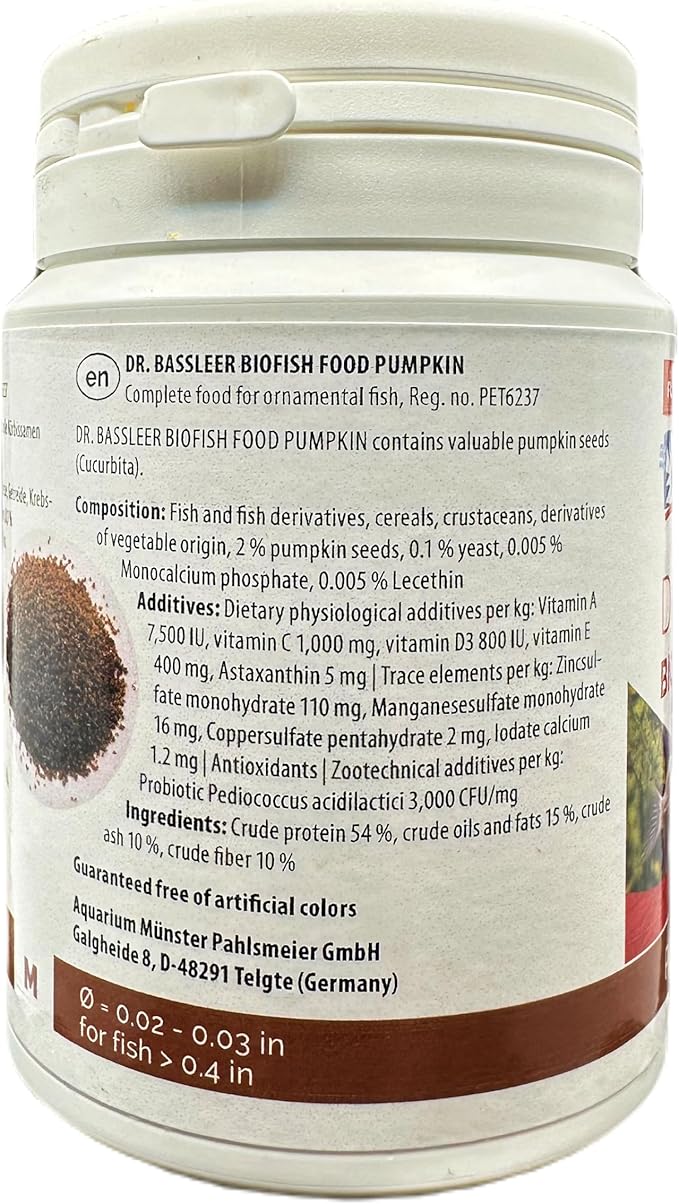 Bassleer Pumpkin Fish Food (Med, 150g)