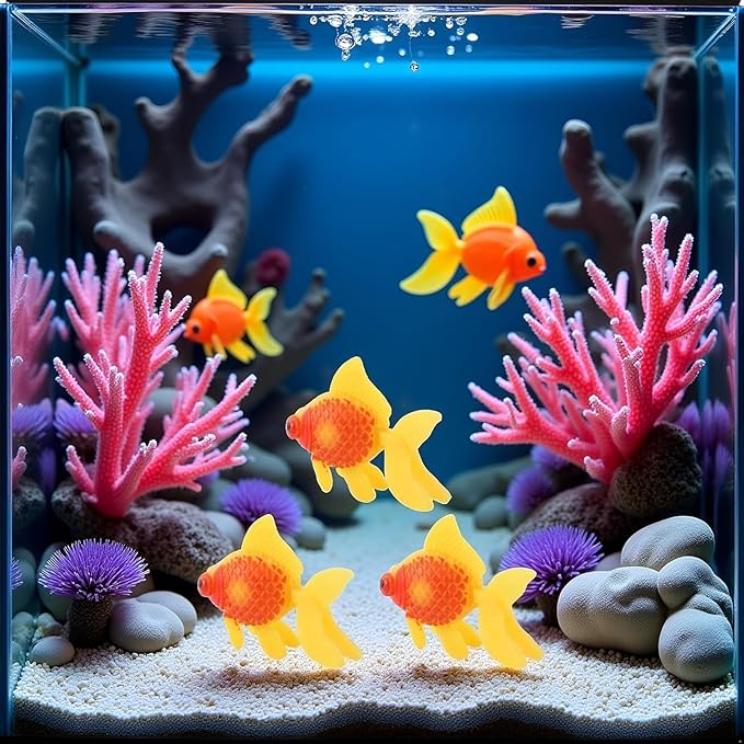 5 Pack Gold,Orange Artificial Aquarium Fishes Fake Fish Plastic Fish Aquarium Moving Fishes Ornament Decoration Orange Goldfish for Aquarium Fish Tank Aquarium Décor Thematic Ornaments,Aquarium Décor