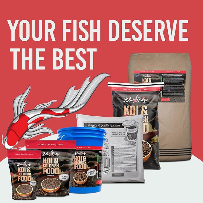 Blue Ridge Koi Fish Food 14lb Bucket Refill - Cool Water Wheat 3/16", Fall and Winter Floating Pond Pellets, Ponds Fish Food