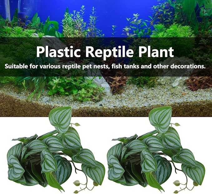 2PCS Artificial Water Plant,Simulation Vine,Lifelike Plastic Leaves Decoration with Suction Cup,Plastic Plant Aquatic Water Grass Decor for Fish Tank (Watermelon Leaves)