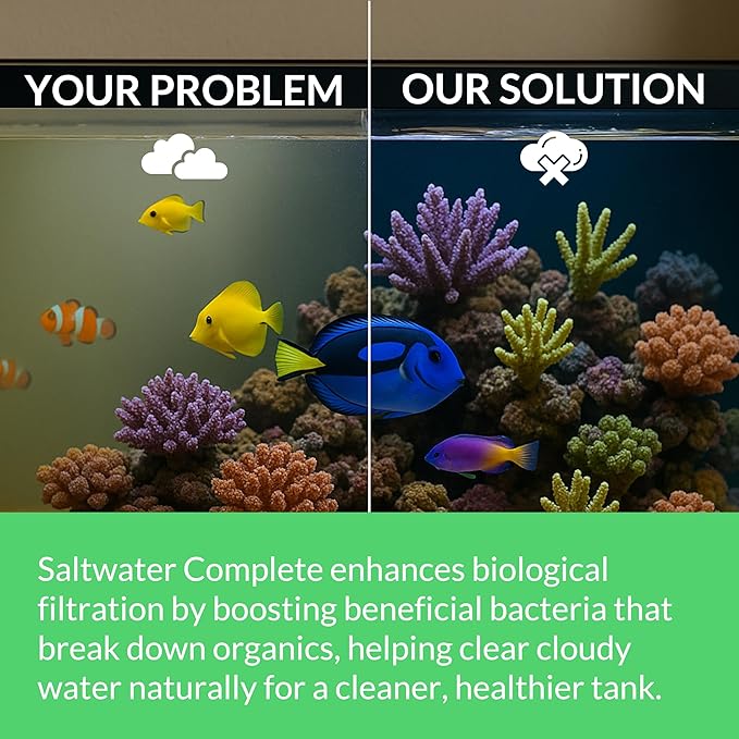 Saltwater Complete – Live Nitrifying Bacteria Blend for Saltwater & Reef Aquariums - Instant Cycle Marine Tank Starter - Removes Ammonia Nitrite - Clarifier - Safe for Fish Coral Invertebrates - 1Gal