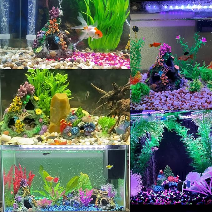 Tfwadmx Aquarium Coral Decoration Resin Fish Tank Hiding Mountain Cave Betta Hideaway House Rock Reef Ornament, 2 Pack.