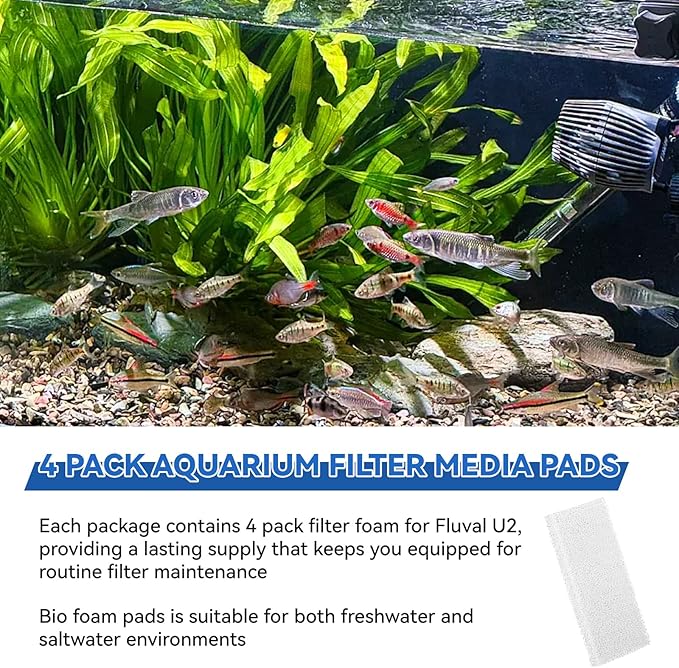 Aquarium Filter Bio Foam Pads Compatible with Fluval U2 Underwater Filter, A486 Replacement Filter Foam for Fish Tank, Filter Sponge Media for Freshwater and Saltwater Tanks, 4 Pack