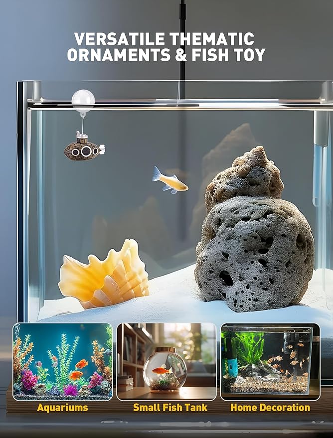 SARDVISA 2.1 in Mini Floating Submarine Fish Tank Decoration, Safe Resin Aquarium Decoration for Betta Toys, Cichlid, Goldfish, Shrimps and Hermit Crabs, Cute Retro Underwater Fish Tank Accessories