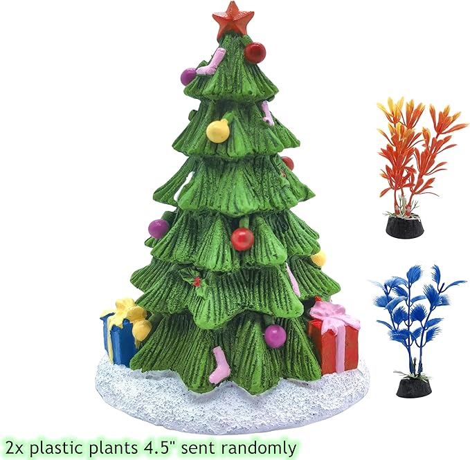 M2cbridge Christmas Tree Aquarium Ornament Pumpkin Holiday Decoration for Aquarium Betta Fish Landscaping Decor (Christmas Tree B)