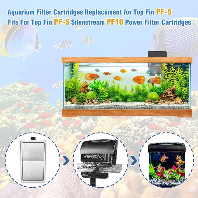 12-Pack Filter Cartridge Replacement for Top Fin PF-S Silenstream PF10 Power Filters