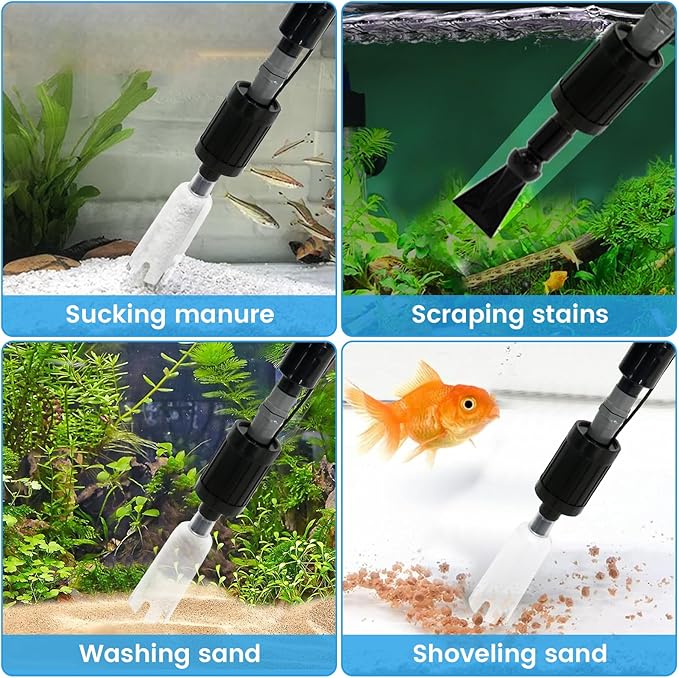 Aquarium Gravel Cleaner with Strong Suction Electric Fish Tank Cleaning Tools 6 in 1 Fish Tank Gravel Cleaner Vacuum Automatic Aquarium Vacuum Cleaner Kit for Wash Sand Water Changing US