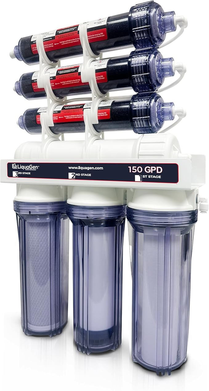 LiquaGen- Heavy Duty & High Capacity- 7 Stage Aquarium Reef & Deionization Reverse Osmosis Water Filtration System (RODI) - 150 GPD | 0 PPM/TDS | Water Dispenser for Fish Tank with Filter's Included