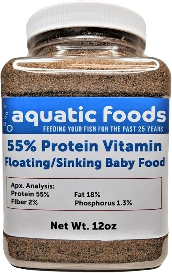 55% Protein Vitamin Rich Micro Floating/Slow Sinking Baby & Fry Food for Koi Fish & Pond Fish, All Aquarium Tropical Fish -12oz Small Jar