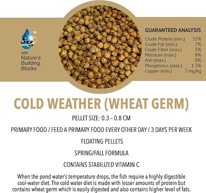 MICROBE-LIFT MLLWGSM Cold Weather Floating Fish Food Pellets with Wheat Germ for Ponds, Water Gardens, and Fountains, for Live Goldfish and Koi, 12 Ounces