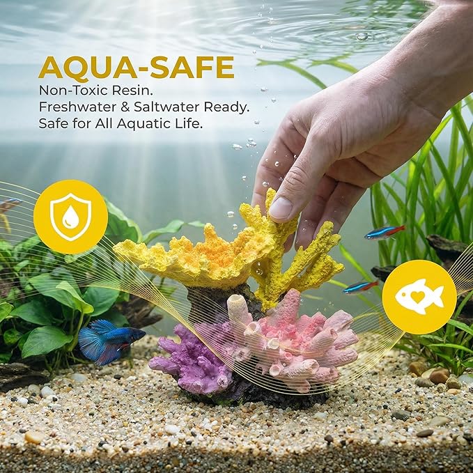 Aquarium Decor Fish Tank Decorations Resin Coral Ornament, Small Aquarium Accessories Hideout for Betta Shrimp Goldfish, Artificial Reef Fish Tank Accessories Decorations