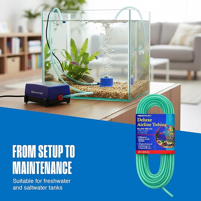 Penn-Plax Deluxe Airline Tubing for Aquariums – Made of Durable Silicone – Safe for Freshwater and Saltwater Fish Tanks – 20 Feet