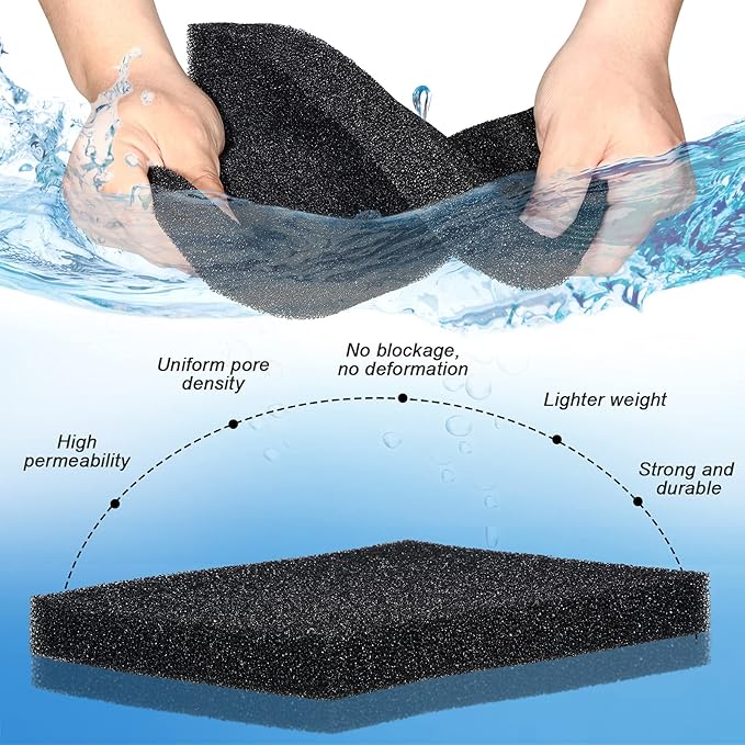 Honoson 4 Pack Aquarium Bio Sponge Filter Media Pad Cut to Size Filter Foam Sponges Open Cell Foam Sheet for Aquarium Fish Tank Sump Ponds Hydroponics(8 x 4 x 1 Inch,Black)