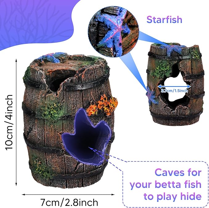 Betta Fish Tank Decor Accessories, Colorful Coral Reef Aquarium Decor Set with Coral Mountain Hideout, Starfish Bucket and 6 Aquatic Plants, Fish Aquarium Decor for Beta Fish Aquariums and Betta Fish